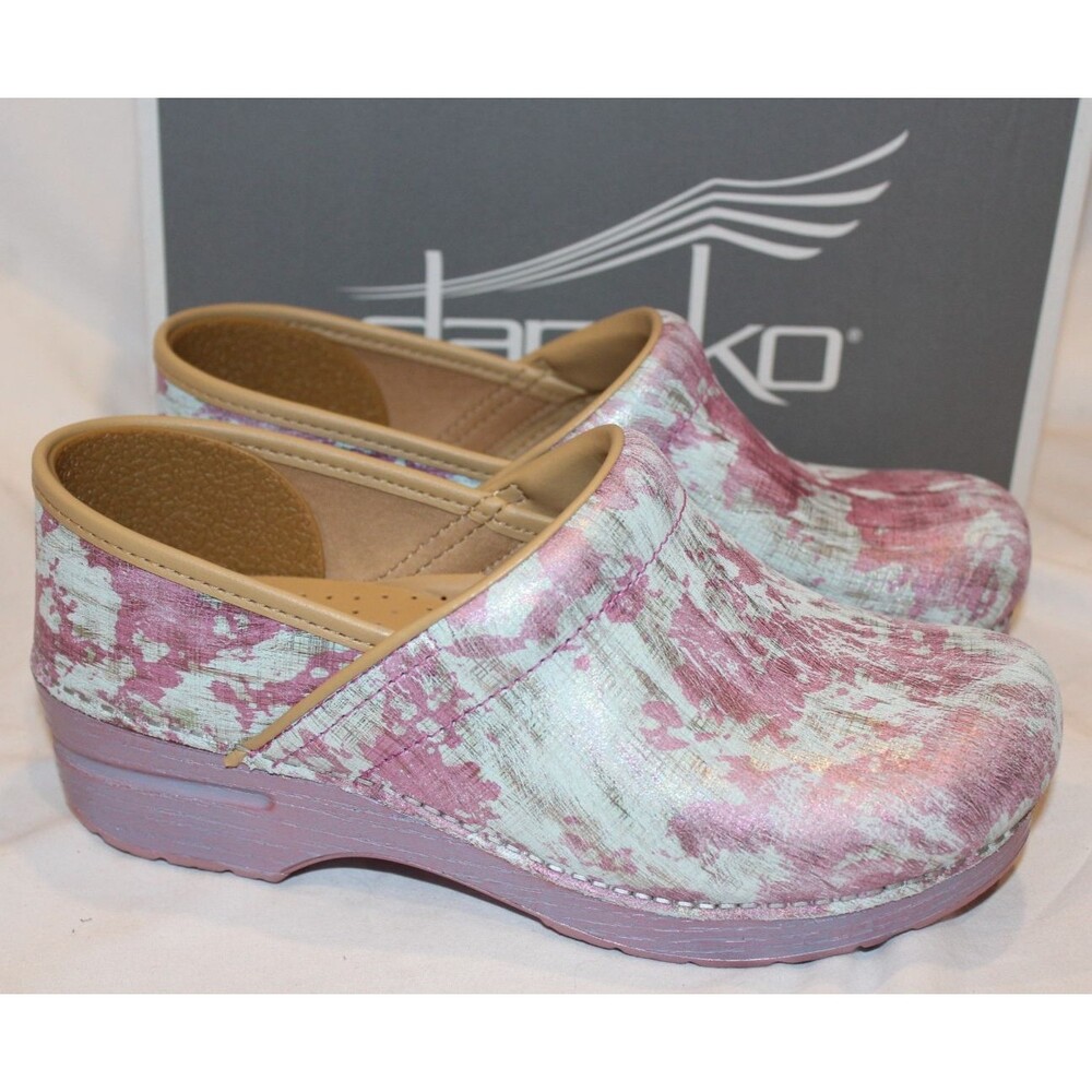 DANSKO WOMEN'S PROFESSIONAL SLIP ON METALLIC CLOGS WIDE NIB PINK - Picture 4 of 8